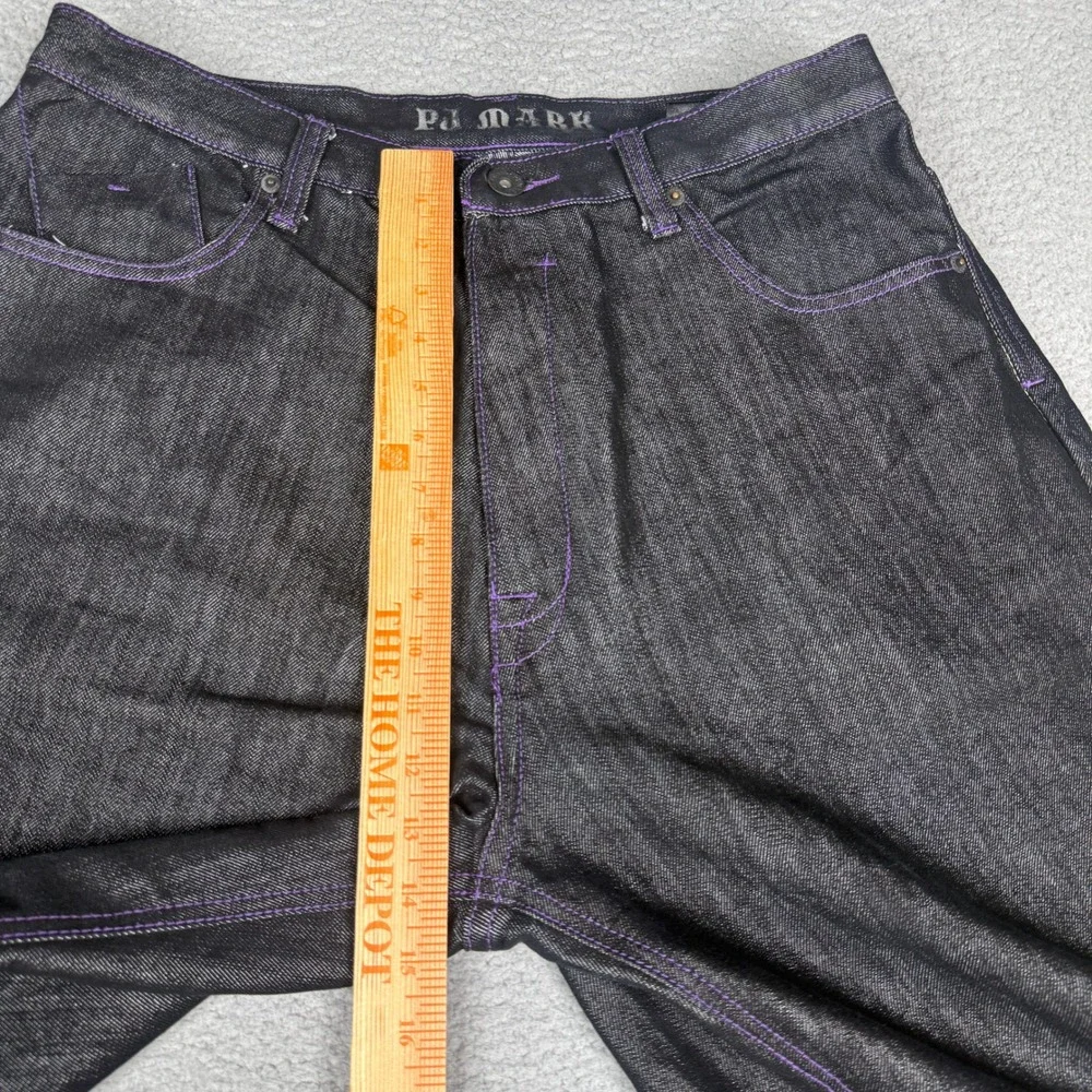 PJ Mark Jean Shorts Mens 38 Black Purple Stitch Jorts Y2K Baggy Hip Hop Skater